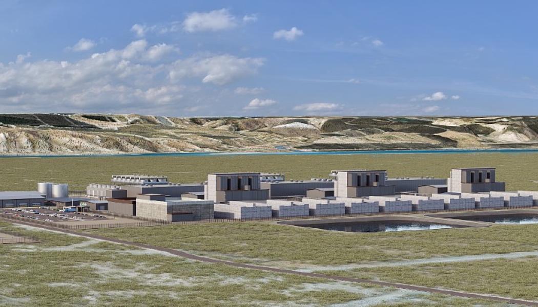 En framtida SMR-anläggning på Amazons ritbord. Det slutliga målet är att ha tre block med en sammanlagd kapacitet på 960 megawatt (Bild: Amazon/X-energy).