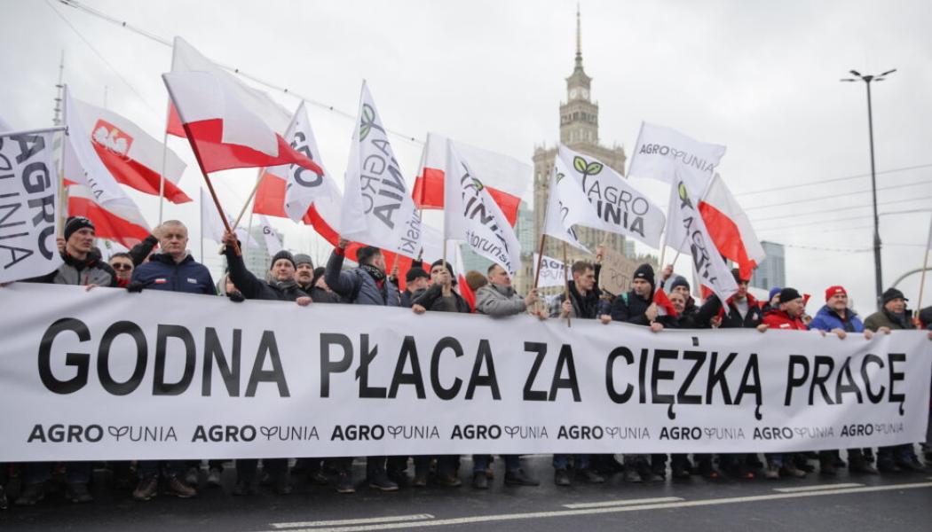 Tusentals polska bönder och andra demonstranter gav sig ut på gatorna i Warszawa för att protestera mot EU:s gröna giv.
Bild: Skärmdump