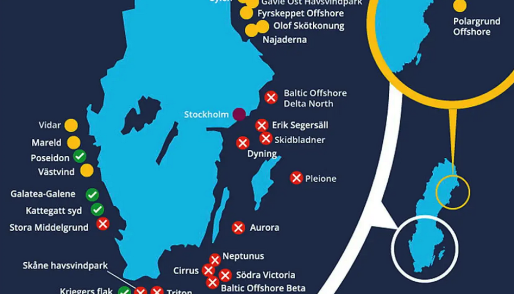 Det blir inga vindkraftparker i Östersjön enligt nytt regeringsbeslut. Karta: Regeringskansliet