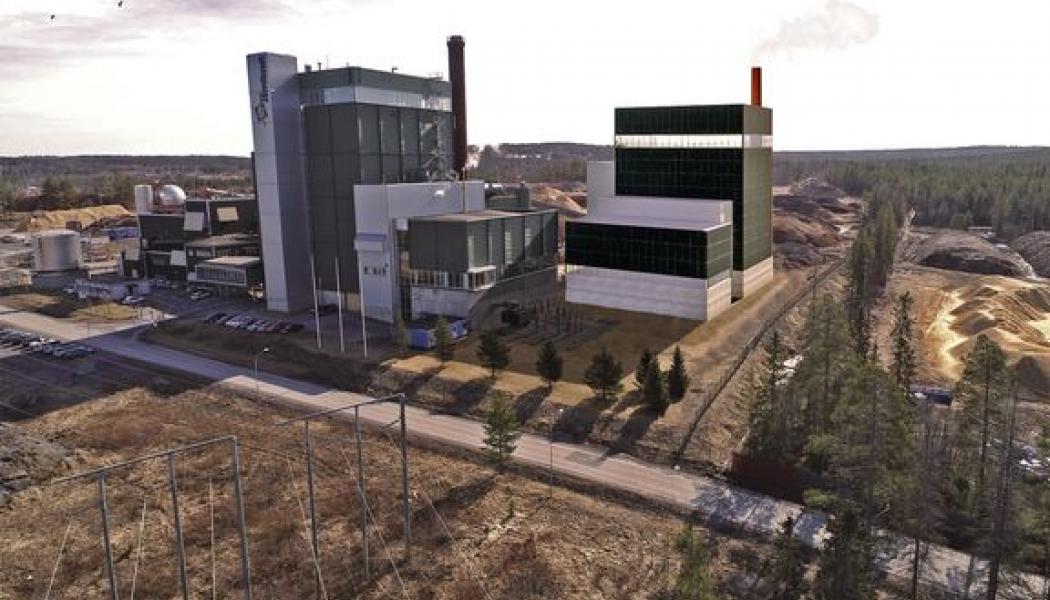  Den svarta byggnaden till höger i bilden är den nya anläggningen. Skiss: Jämtkraft: