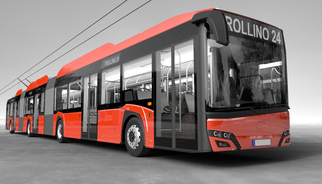 De nya trådbussarna, som kan ta upp till 179 passagerare, är utrustade med en 60 kWh batteri och fem dörrar för effektivare på- och avstigning.  Foto: Skoda Solaris