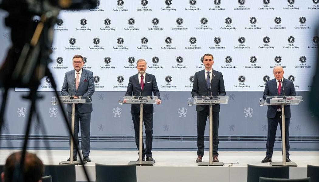 Från vänster: Stanjura, Fiala, Vlček och Beneš vid tillkännagivandet. Foto: Gov.cz