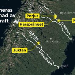 Anders Humlebo: Kartan visar de platser där Vattenfall vill bygga ut befintlig vattenkraft.