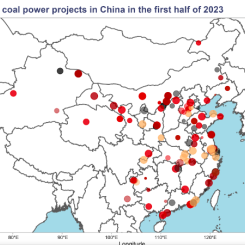 Kartan visar nya kolkraftsprojekt i Kina under första halvåret 2023.