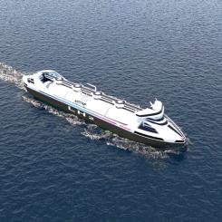 Illustration av det nya fartyget med vätgasdrift. Foto: Kawasaki Heavy Industries