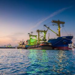 Industrihamn och containerfartyg. Foto:  Alfa Laval