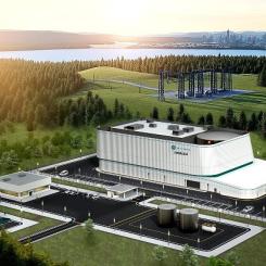 Illustrationen visar hur en BWRX-300-reaktor kan komma att se ut. Den polska utvecklaren SGE planerar att bygga 14 små modulära reaktorer i Storbritannien, där vissa anläggningar även kan förses med AI-datacenter. Illustration: GE Vernova Hitachi Nuclear Energy.