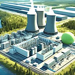 Illustration av ett datacenter med ett SMR-kraftverk och en fabrik för grön elektrolys. Källa: Norsk Kjernekraft