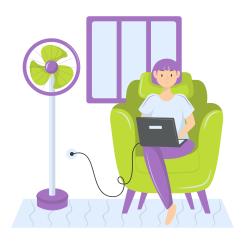 Illustration över en kvinna som sitter i fåtölj med dator. Illustration av: Denustudios / Unsplash