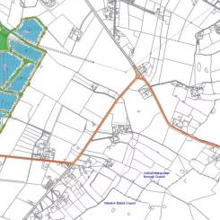 Planer av Exagen för Holly Lane Energy Park (markerad med grönt), som ska placeras på Holly Lane och Meer End på greenbelt mellan Solihull och Coventry. Planerna lämnades in nyligen och är under samråd. Den större konturen visar den föreslagna solfarmen och den mindre konturen visar den föreslagna batterilagringsenheten (Bild: Exagen)