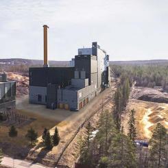 Illustration av hur det nya kraftvärmeverket (till höger i bild) kommer se ut när det är står klart bredvid det nuvarande kraftvärmeverket som färdigställdes 2001. Foto: Månsson & Hansson