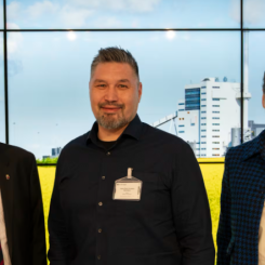 Mats Helmfrid, kommunfullmäktiges ordförande i Lund, Hans Peter Poulsen, Grönlands bostads- och infrastrukturminister samt Karin Waldén, chef för affärsområde Kund- och energilösningar på Kraftringen. Foto: Petter Duvander/Kraftringen