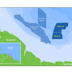 Under 2016 förvärvade Hess en tredjedel av icke-opererad andel i kontraktsområdet Block 42, som ligger utanför Surinam längs den så kallade nordöstra marginalen av Sydamerika. Deepwater Block 59, som ligger i norr och gränsar till Block 42, tilldelades Hess och samarbetspartnerna ExxonMobil och Equinor 2017. Foto: Hess