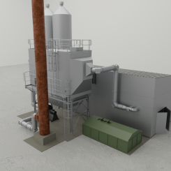 Illustration av den nya fastbränslepannan som ska placeras Tallhedens Industriområde i Råneå.