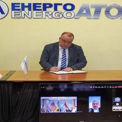 Vid en onlineceremoni undertecknades avtalet av Energoatoms tillförordnade ordförande Petro Kotin (i bilden) och Holtec Internationals president och VD Chris Singh, i närvaro av Ukrainas energiminister Herman Halushchenko. Foto: HOLTEC