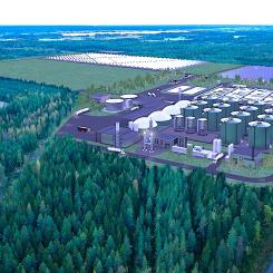 I anslutning till anläggningen startas även ett nytt gemensamt brunnssystem för lantbrukare – det första av sitt slag i Finland. Det gör att de näringsämnen som återstår efter processen kan transporteras till ett centralt system nära odlingsmark, för att därefter spridas som biogödsel. Systemet minskar transportbehov och miljöbelastning. Illustration: NIHAK