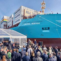 Laura Maersk, världens första containerfartyg som drivs av grön metanol,  avseglade nyligen från Köpenhamn, Danmark och påbörjade därmed sin verksamhet. Foto: Mærsk