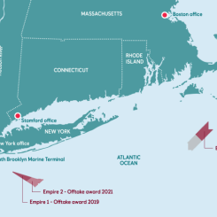 Vindkraftsparkerna utanför New Yorks kustområden. Karta: Equinor
