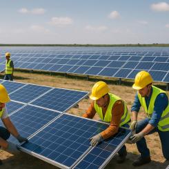 Solenergi har i dag blivit billigare än någon annan energiform, inklusive landbaserad vind och fossila bränslen. Offshorevind är nu 53 procent billigare än fossilt, men solens prisfall är det mest dramatiska av alla. Illustration: AI-genererad bild. Ej ett fotografi.
Upphovsrätt © Conventus–