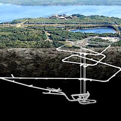En illustrativ återgivning av det underjordiska förvaret för använt bränsle i Olkiluoto. Bild: Posiva