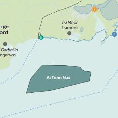 Ørsted och ESB har fått rätten att utveckla Tonn Nua, ett 900 MW havsbaserat vindkraftsprojekt utanför Irland. Karta: Ørsted