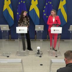 Ministrar tillkännagav de föreslagna budgetåtgärderna vid en presskonferens. Bild: regeringen.se.