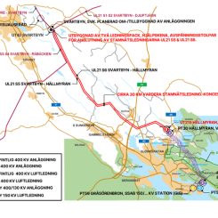 Dubbla växelströmförbindelserna på 400 kV vardera, ska byggas mellan Svartbyn i Boden till Hällmyran i Luleå. Pressbild: Svenska Kraftnät