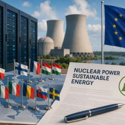 Datacenter och AI-anläggningar väntas stå för en snabbt växande del av Europas elförbrukning under de kommande åren. Flera medlemsstater ser därför kärnkraft som en viktig del av lösningen för att säkerställa stabil och koldioxidsnål energiförsörjning. Bild. Ej fotografi. AI-genererad bild. Copyright: Conventus