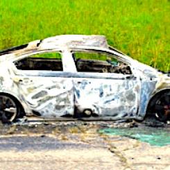 Chervolet Volt efter brand. Foto: Wikipedia Common Lic. Kredit:National Highway Traffic Safety Administration, U.S. Department of Transportation -