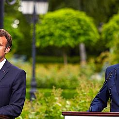 Frankrikes president Macron och den tyska kanslern Scholz nyligen vid ett möte i Kiev. Foto: Wikipedia Common, kredit:www.president.gov.ua/